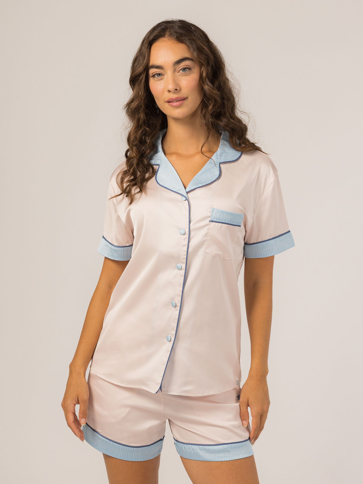 Grace PJ Short Sleeve Set in Lily — smooth, glossy pajamas for women