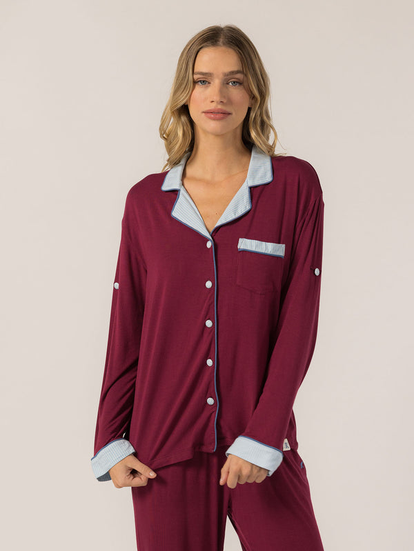 Keleigh Teller Women's Rose PJ Long Sleeve Set (Merlot)