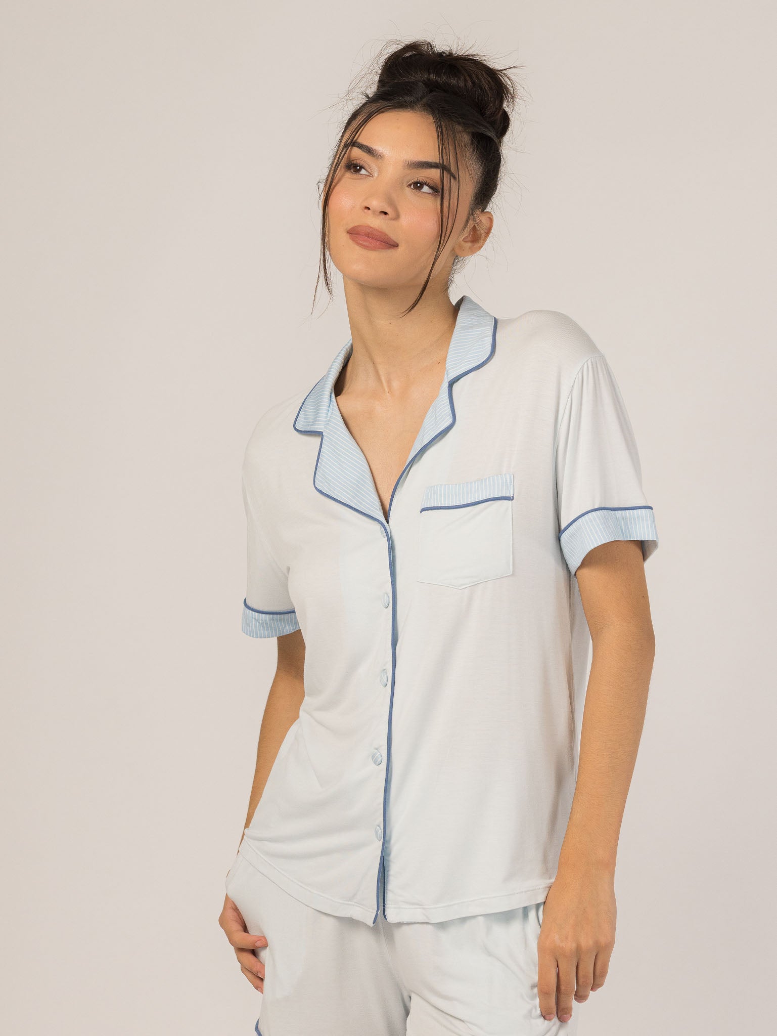 Rose PJ Short Sleeve Set in Cloud — light, breathable pajamas for women