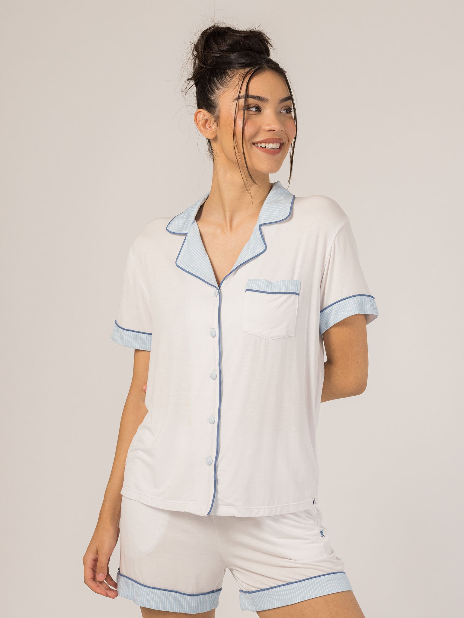 Rose PJ Short Sleeve Set in Glacier — light, breathable pajamas for women