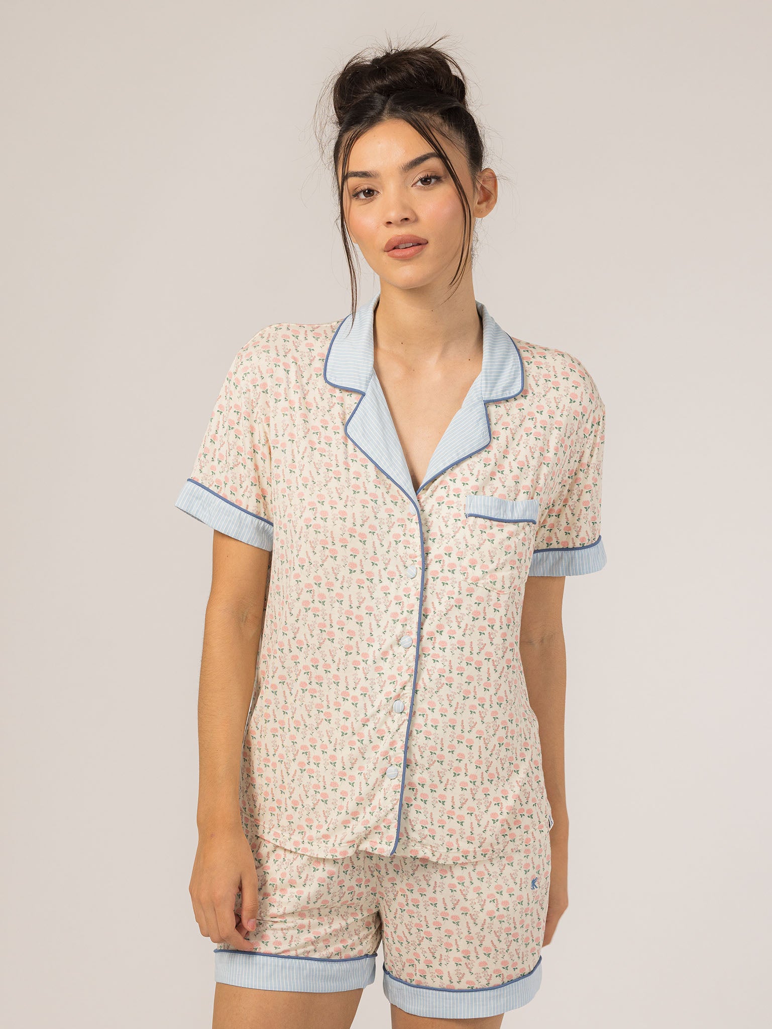 Rose PJ Short Sleeve Set in Hydrangea — light, breathable pajamas for women