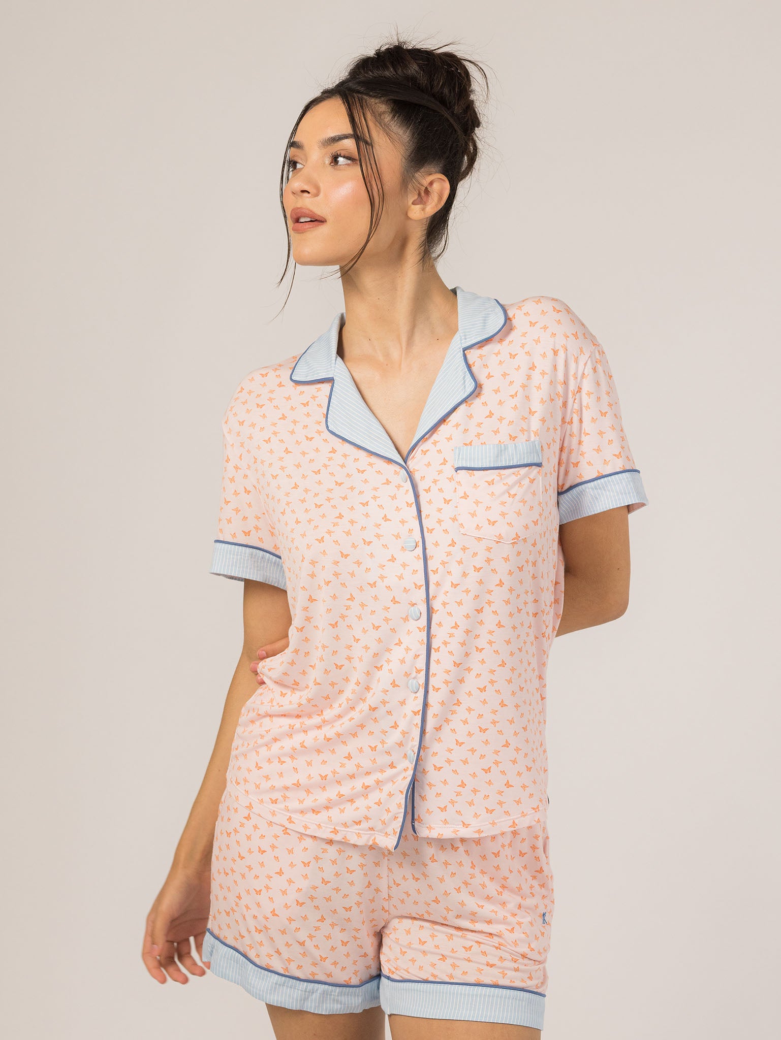 Rose PJ Short Sleeve Set in Meadow Flyer — light, breathable pajamas for women